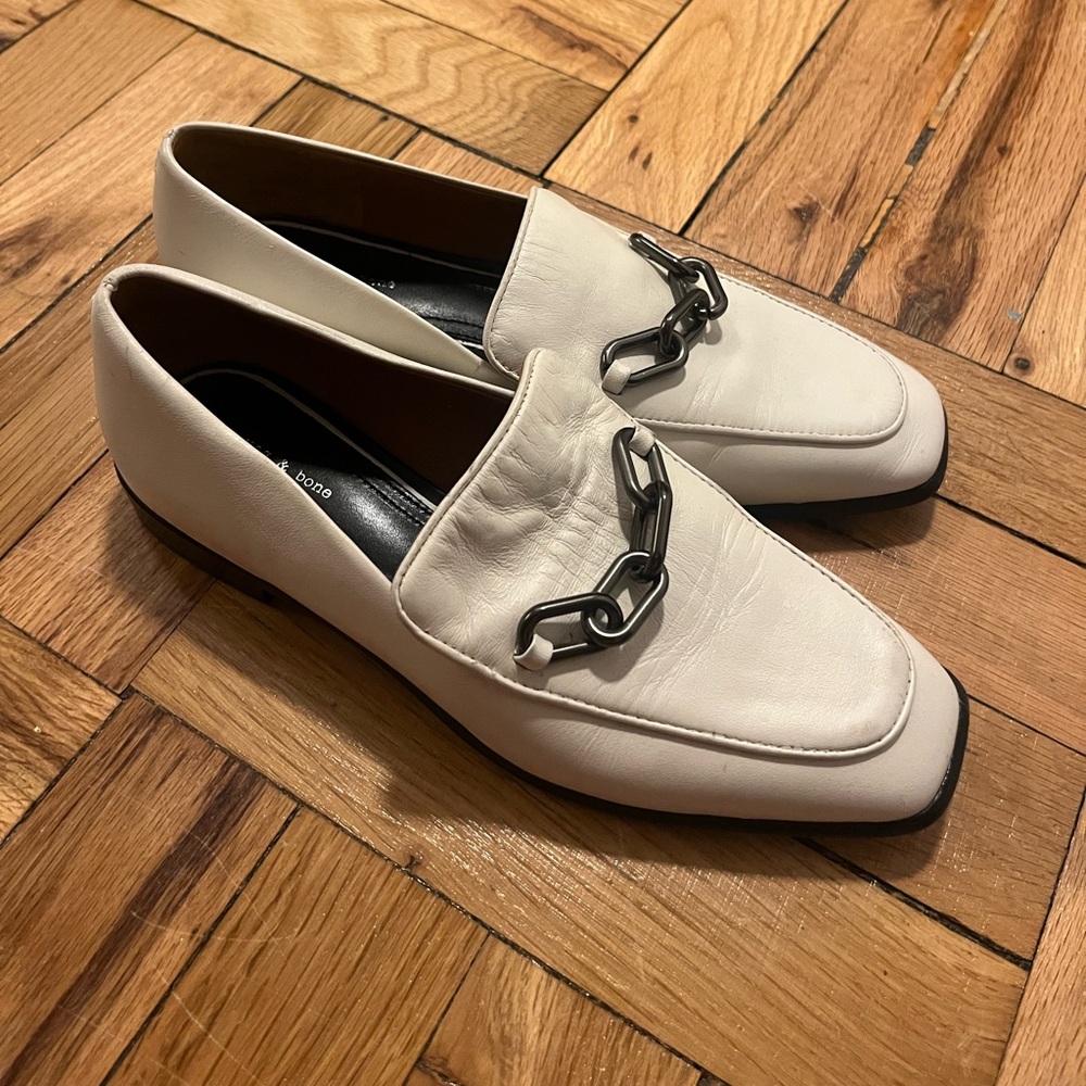 White with chain rag and bone loafers. Barely worn.